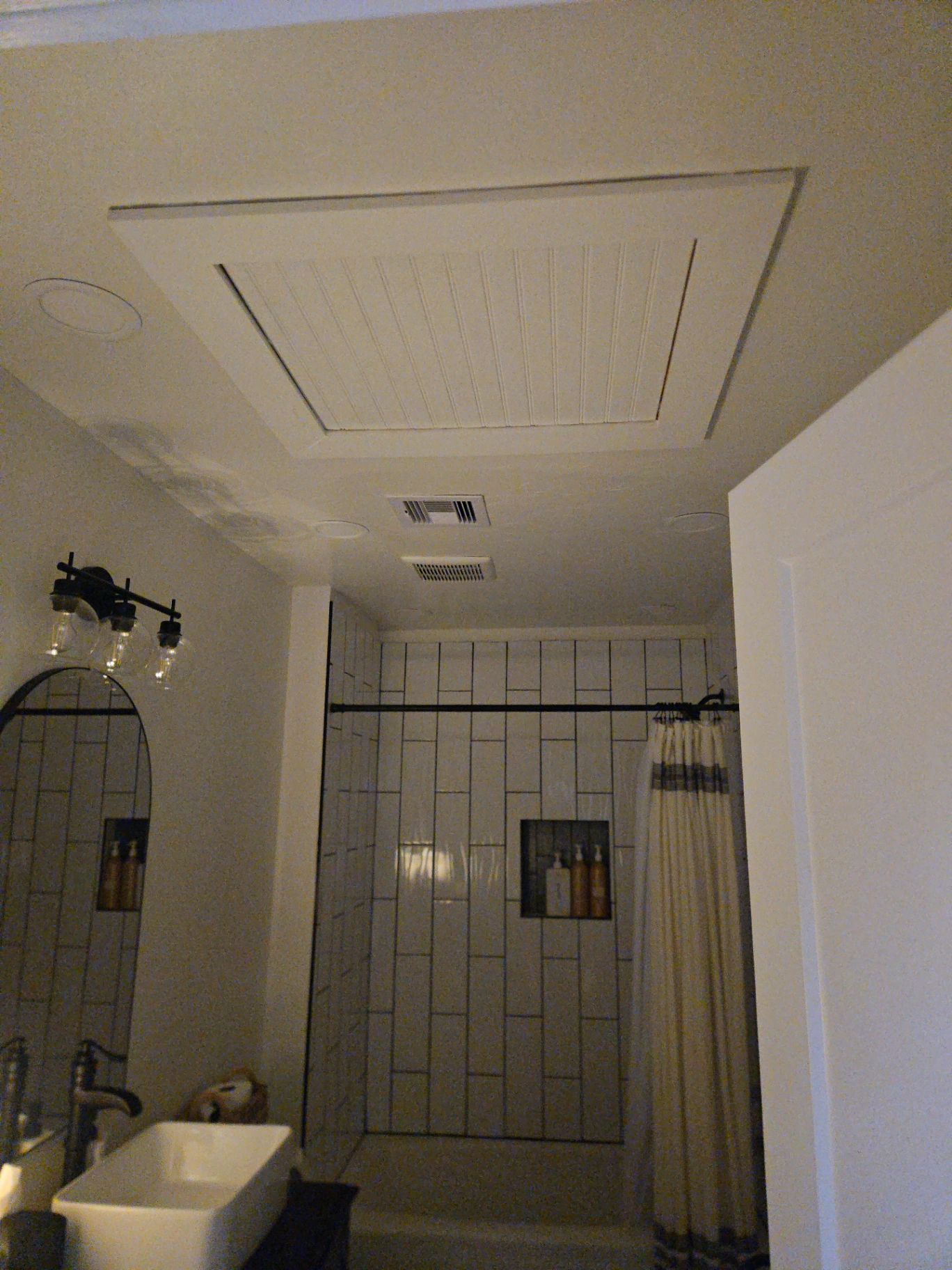 Modern bathroom remodel with subway tile shower and contemporary fixtures in Stillwater, OK